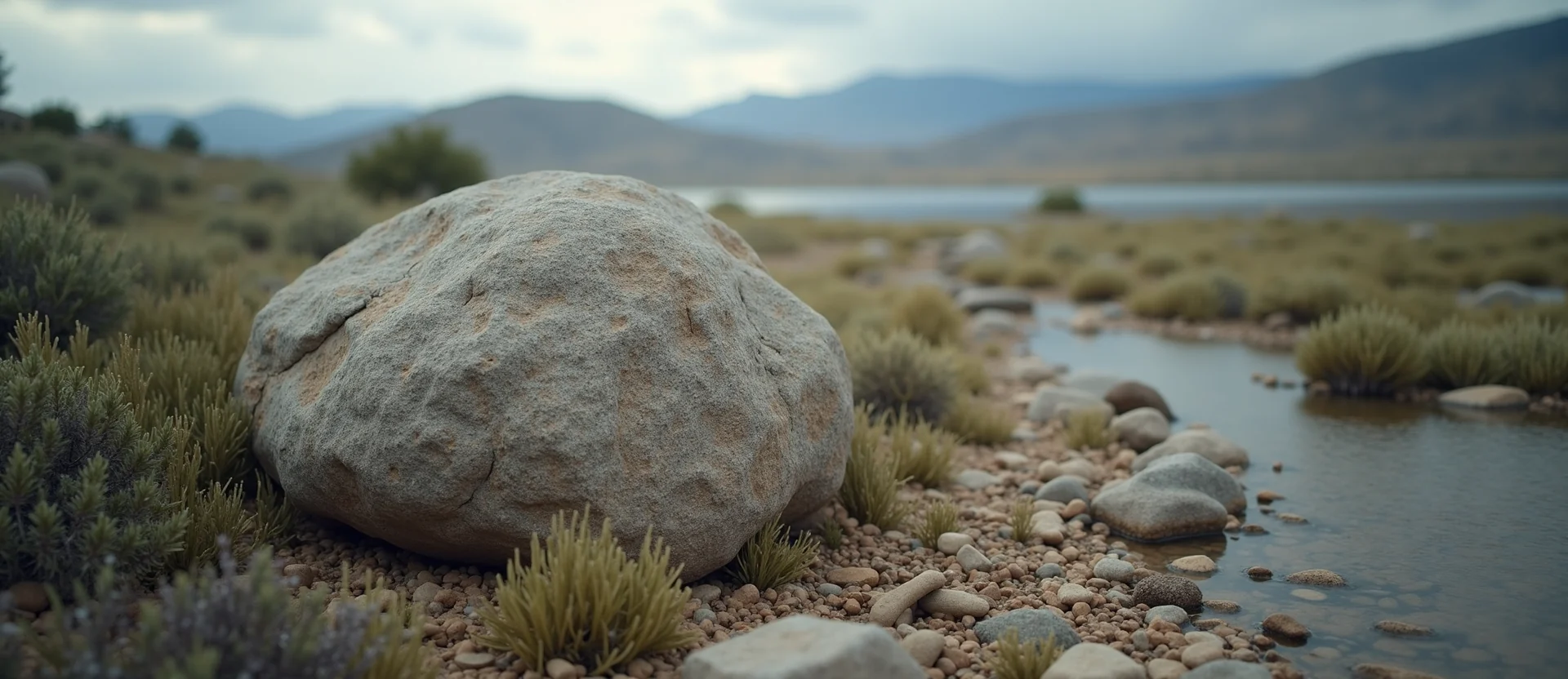 Symbolizing Stability/Peak: A local Rabbitbrush unshakable boulder. - AI Generated