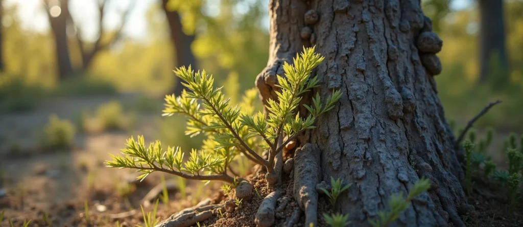 Symbolizing Growth/Resilience: A local Desert Peach sturdy weathered tree trunk. - AI Generated
