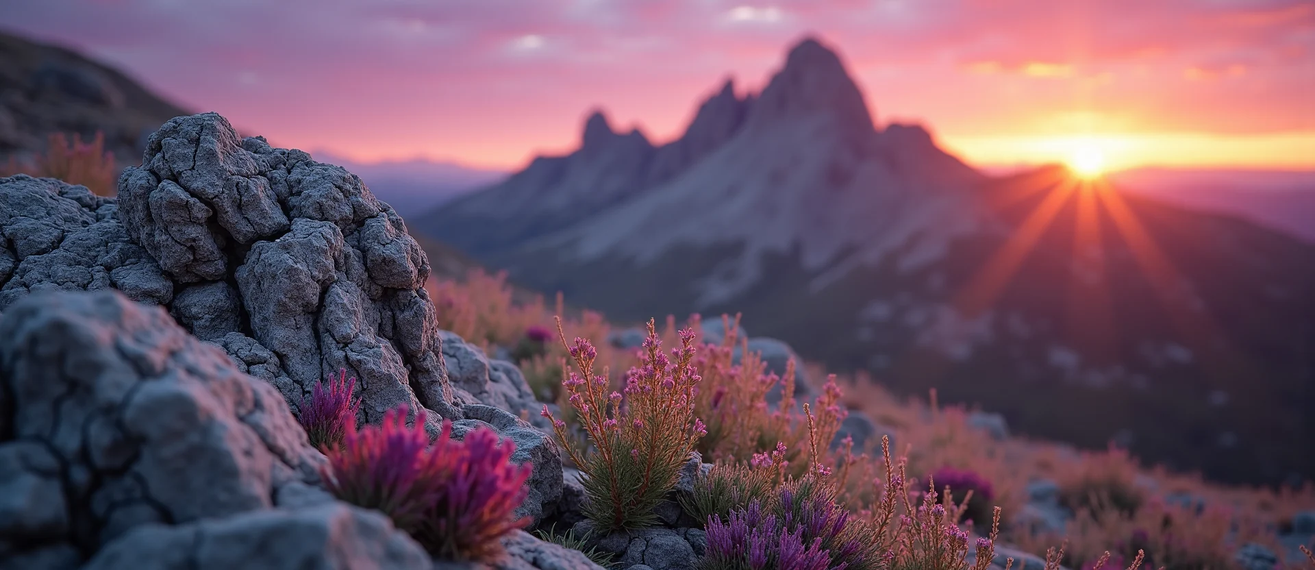 Symbolizing Stability/Peak: A local Indian Paintbrush jagged granite peak. - AI Generated