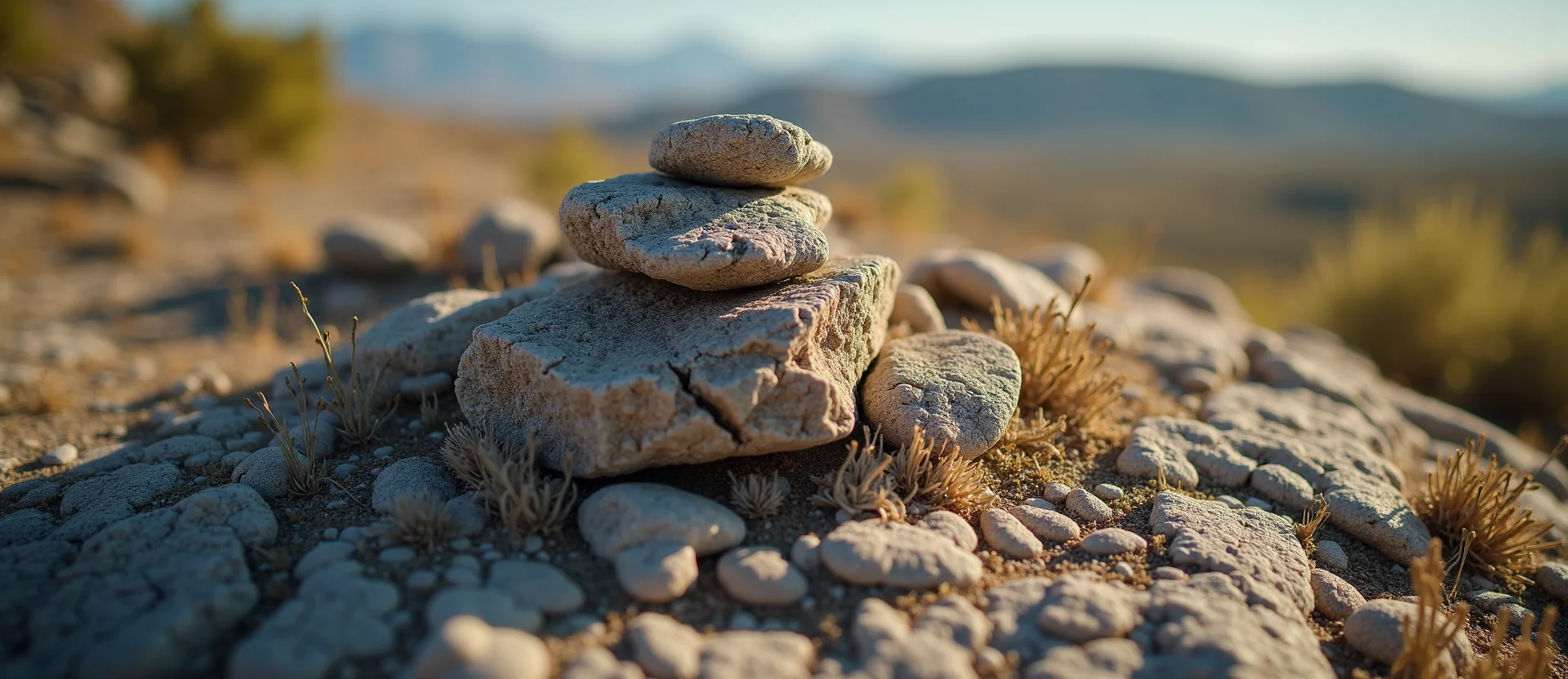 Symbolizing Stability/Peak: A local Sagebrush (Artemisia tridentata) ancient rock cairn. - AI Generated