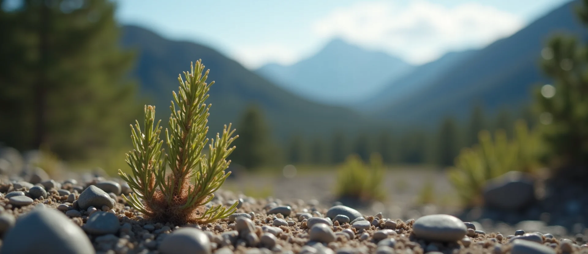 Symbolizing Seed/New Beginning: A local Ponderosa Pine new green bud on a branch. - AI Generated