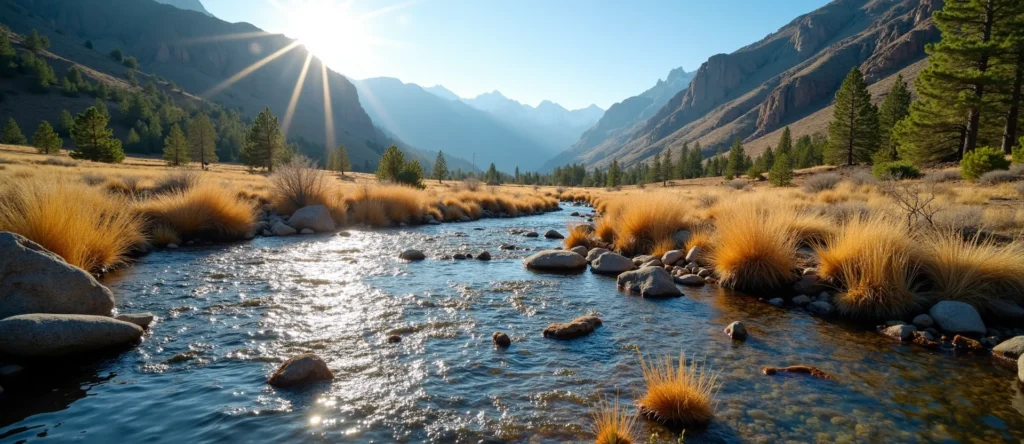 Symbolizing Flow/Cleansing: A local Desert Peach clear cold snowmelt stream. - AI Generated