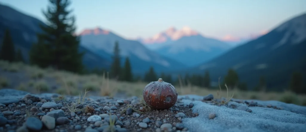 Symbolizing Seed/New Beginning: A local Quaking Aspen single pine seed on dry earth. - AI Generated