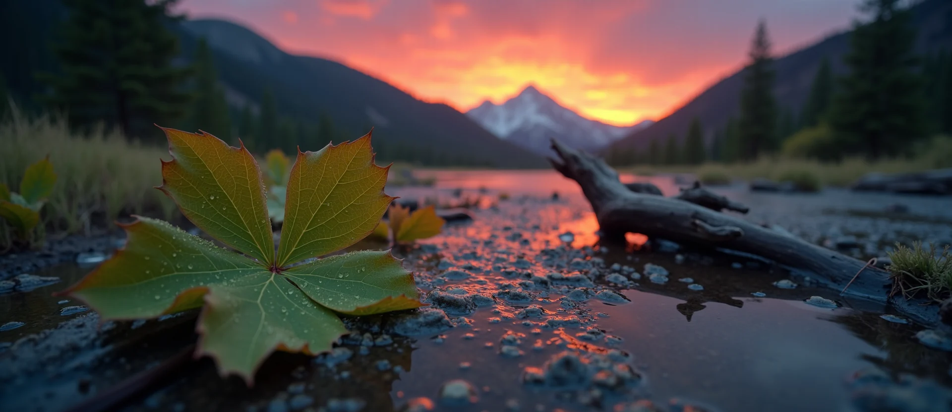 Symbolizing Flow/Cleansing: A local Quaking Aspen raindrops on desert leaves. - AI Generated