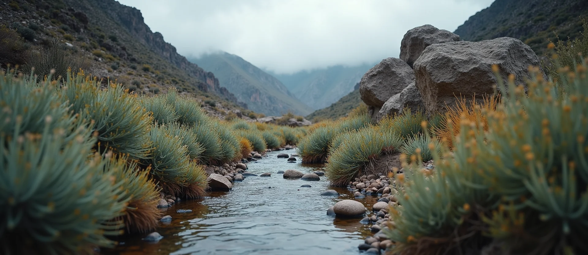 Symbolizing Flow/Cleansing: A local Desert Peach clear cold snowmelt stream. - AI Generated