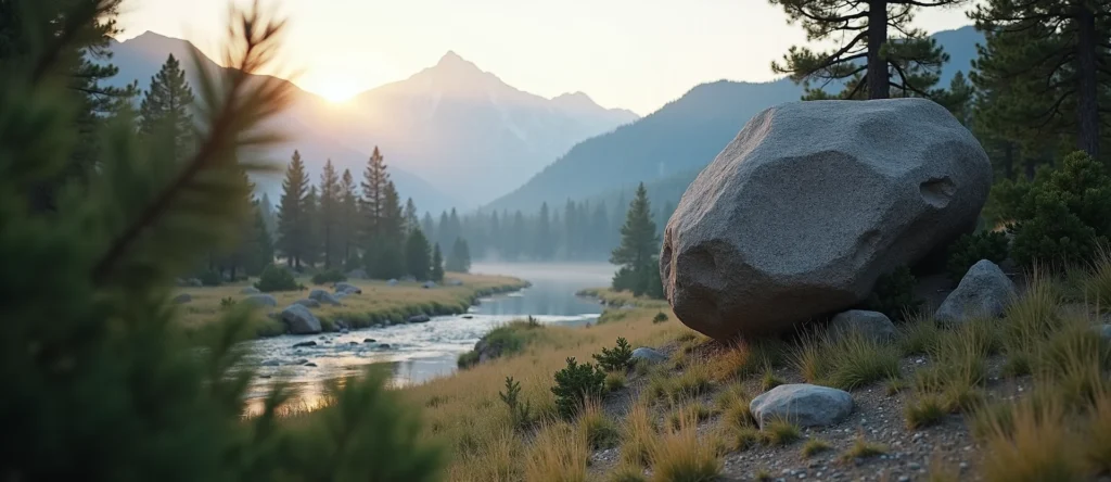 Symbolizing Stability/Peak: A local Ponderosa Pine unshakable boulder. - AI Generated