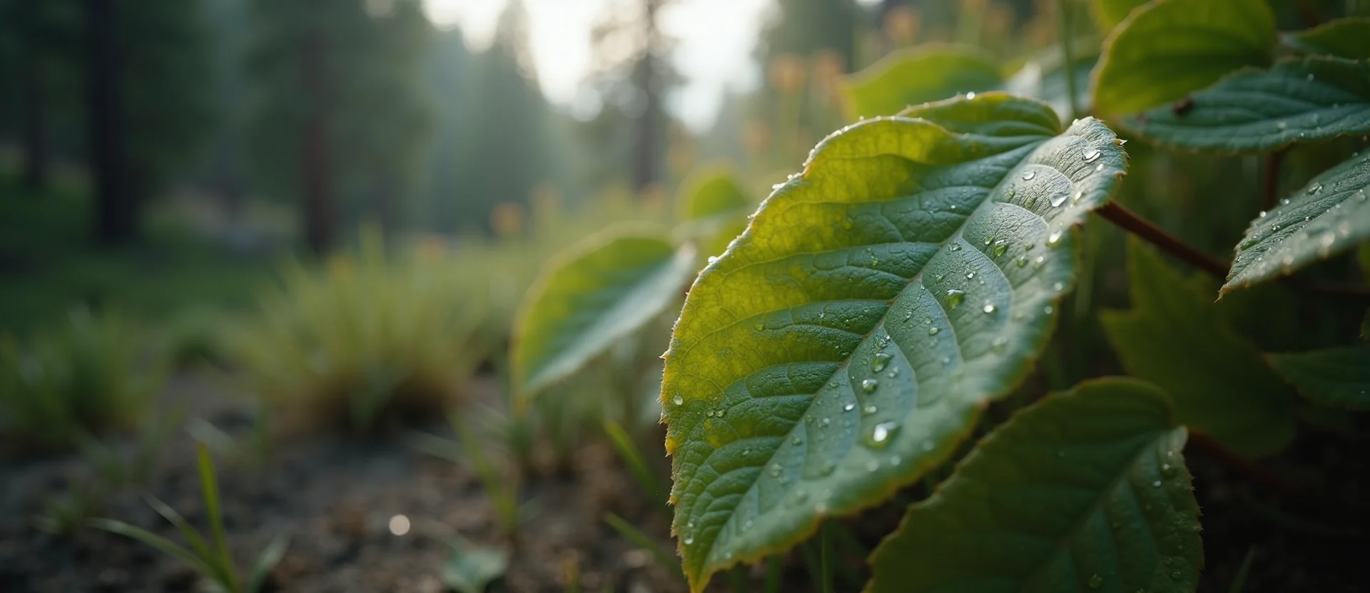 Symbolizing Flow/Cleansing: A local Mountain Mahogany raindrops on desert leaves. - AI Generated