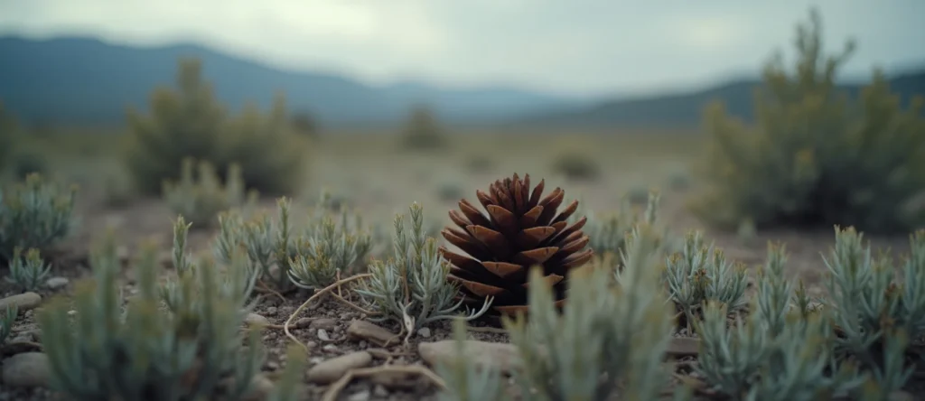 Symbolizing Seed/New Beginning: A local Sagebrush (Artemisia tridentata) opening pine cone. - AI Generated
