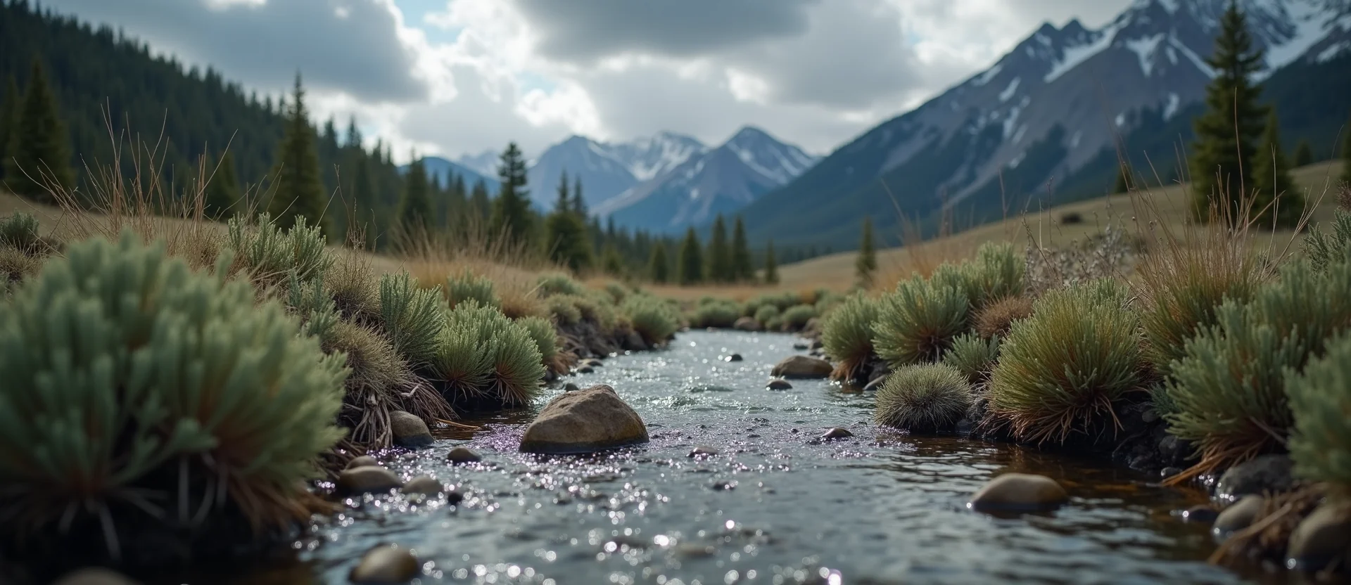 Symbolizing Flow/Cleansing: A local Rabbitbrush clear cold snowmelt stream. - AI Generated