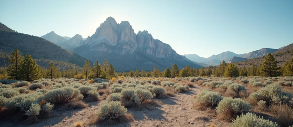Symbolizing Stability/Peak: A local Quaking Aspen jagged granite peak. - AI Generated