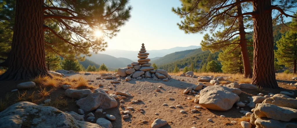 Symbolizing Stability/Peak: A local Sierra Juniper ancient rock cairn. - AI Generated