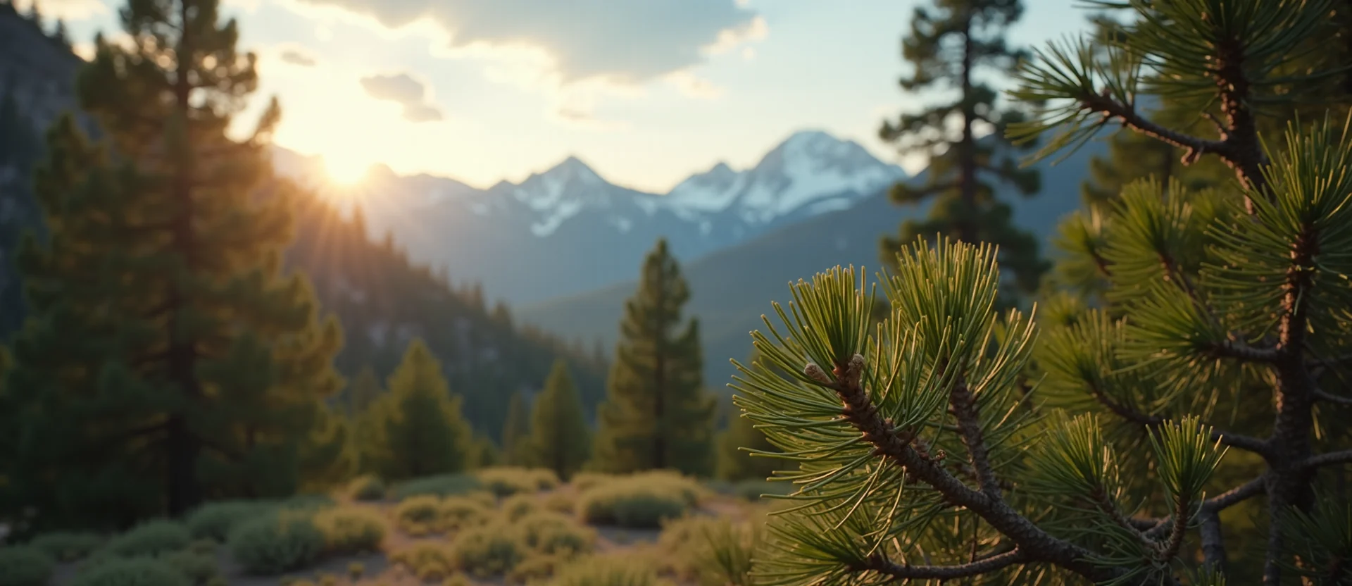 Symbolizing Growth/Resilience: A local Ponderosa Pine new branch reaching for the sky. - AI Generated