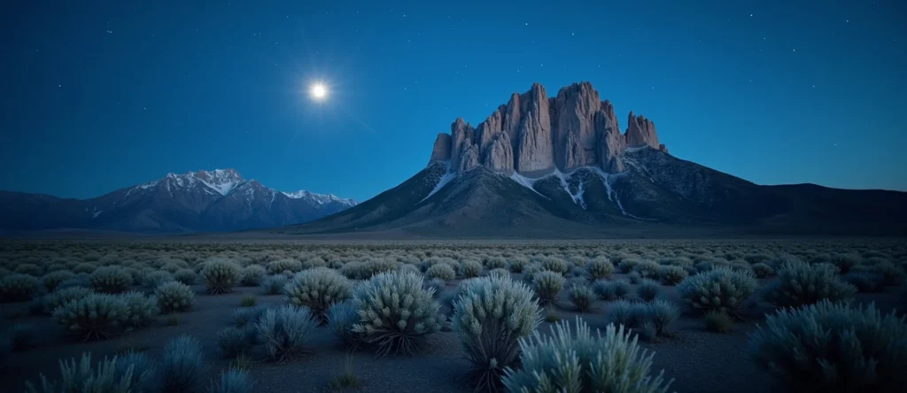 Symbolizing Stability/Peak: A local Desert Peach jagged granite peak. - AI Generated
