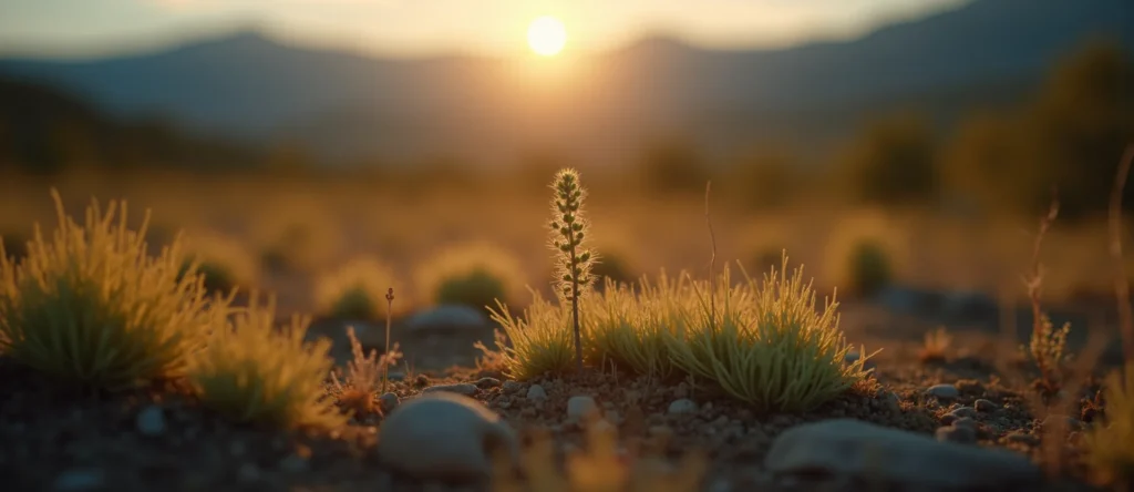 Symbolizing Seed/New Beginning: A local Indian Paintbrush sprouting sagebrush seedling. - AI Generated