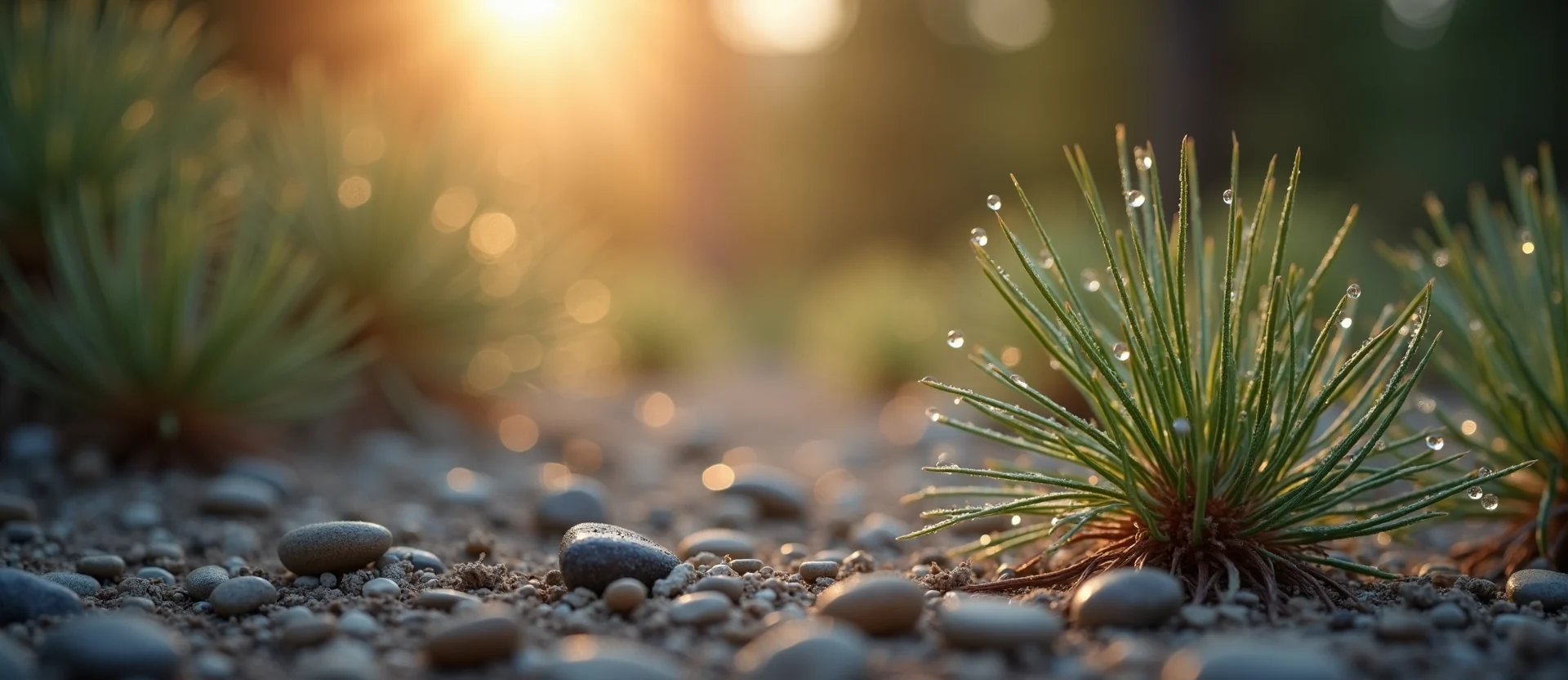 Symbolizing Flow/Cleansing: A local Sagebrush (Artemisia tridentata) raindrops on desert leaves. - AI Generated