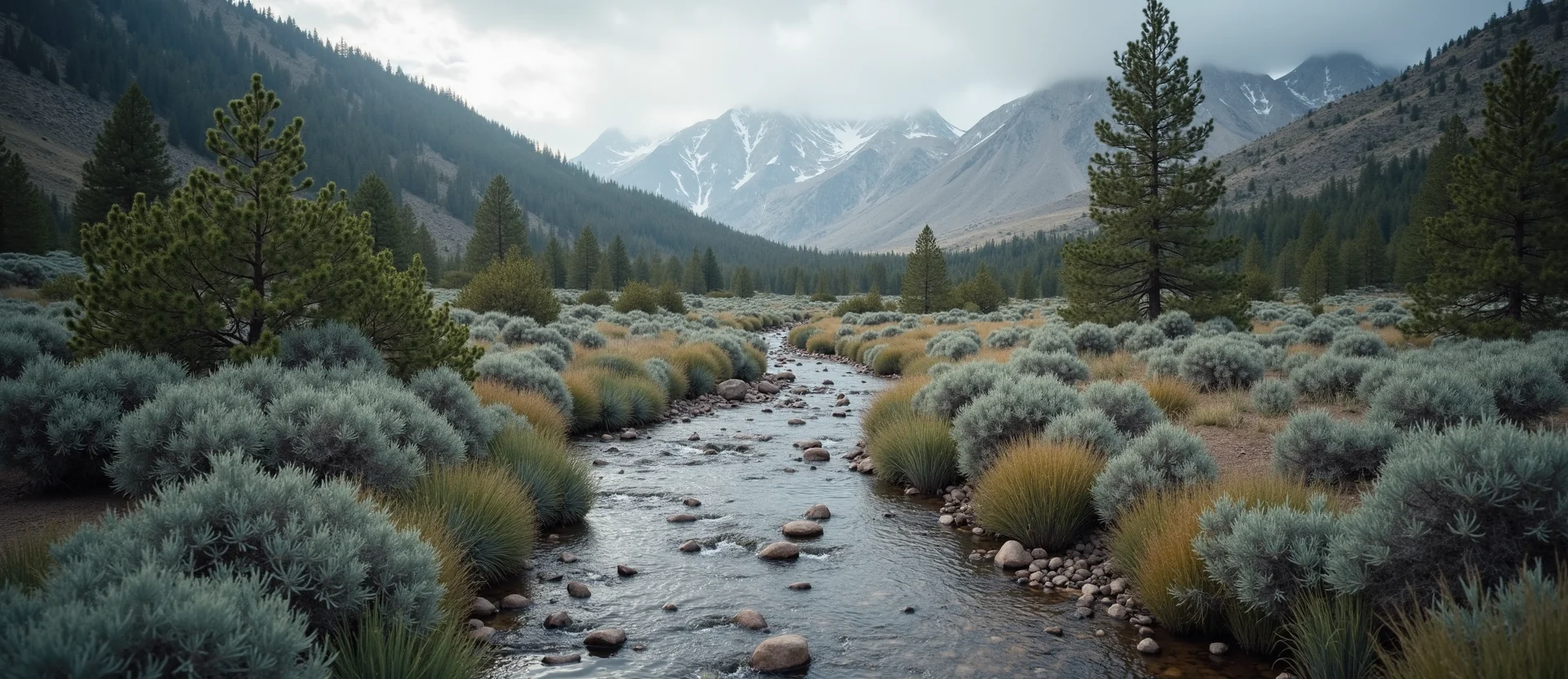 Symbolizing Flow/Cleansing: A local Mountain Mahogany clear cold snowmelt stream. - AI Generated