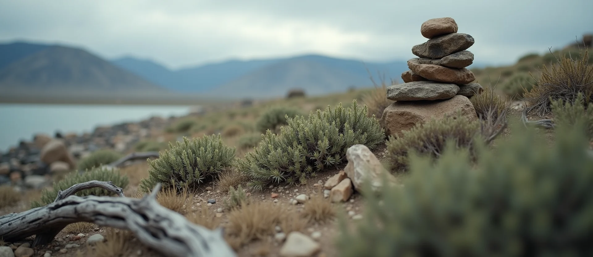 Symbolizing Stability/Peak: A local Sagebrush (Artemisia tridentata) ancient rock cairn. - AI Generated