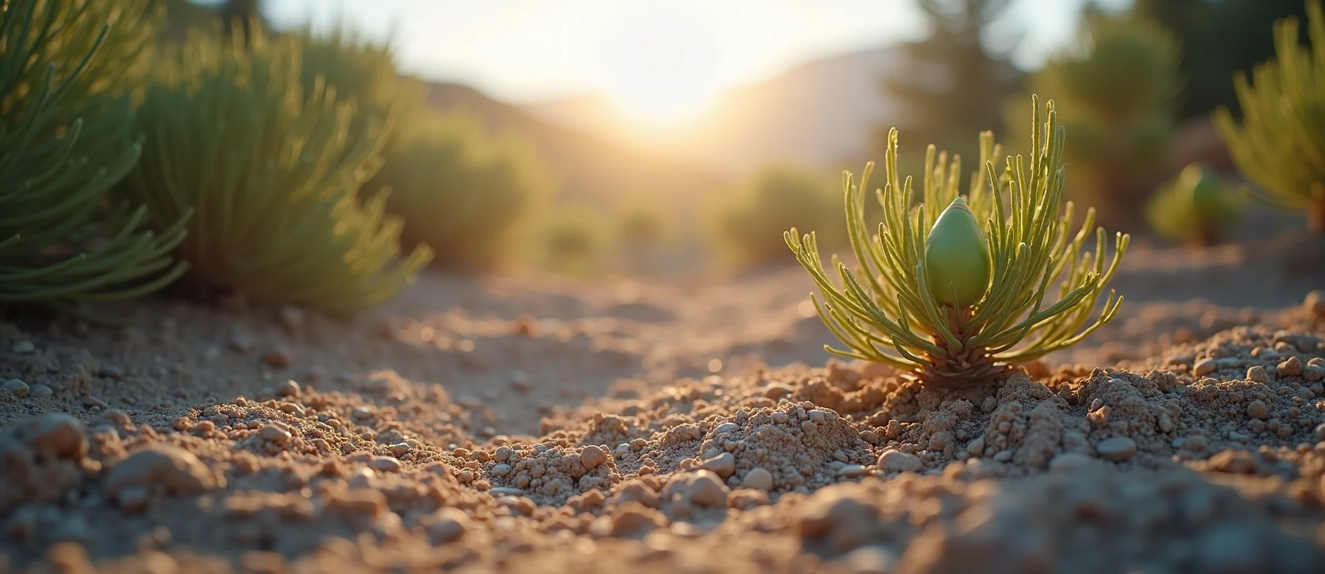 Symbolizing Seed/New Beginning: A local Bitterbrush new green bud on a branch. - AI Generated