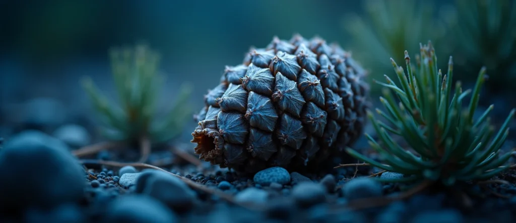 Symbolizing Seed/New Beginning: A local Manzanita opening pine cone. - AI Generated