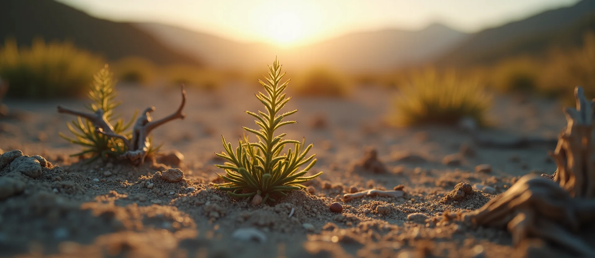 Symbolizing Seed/New Beginning: A local Desert Peach sprouting sagebrush seedling. - AI Generated
