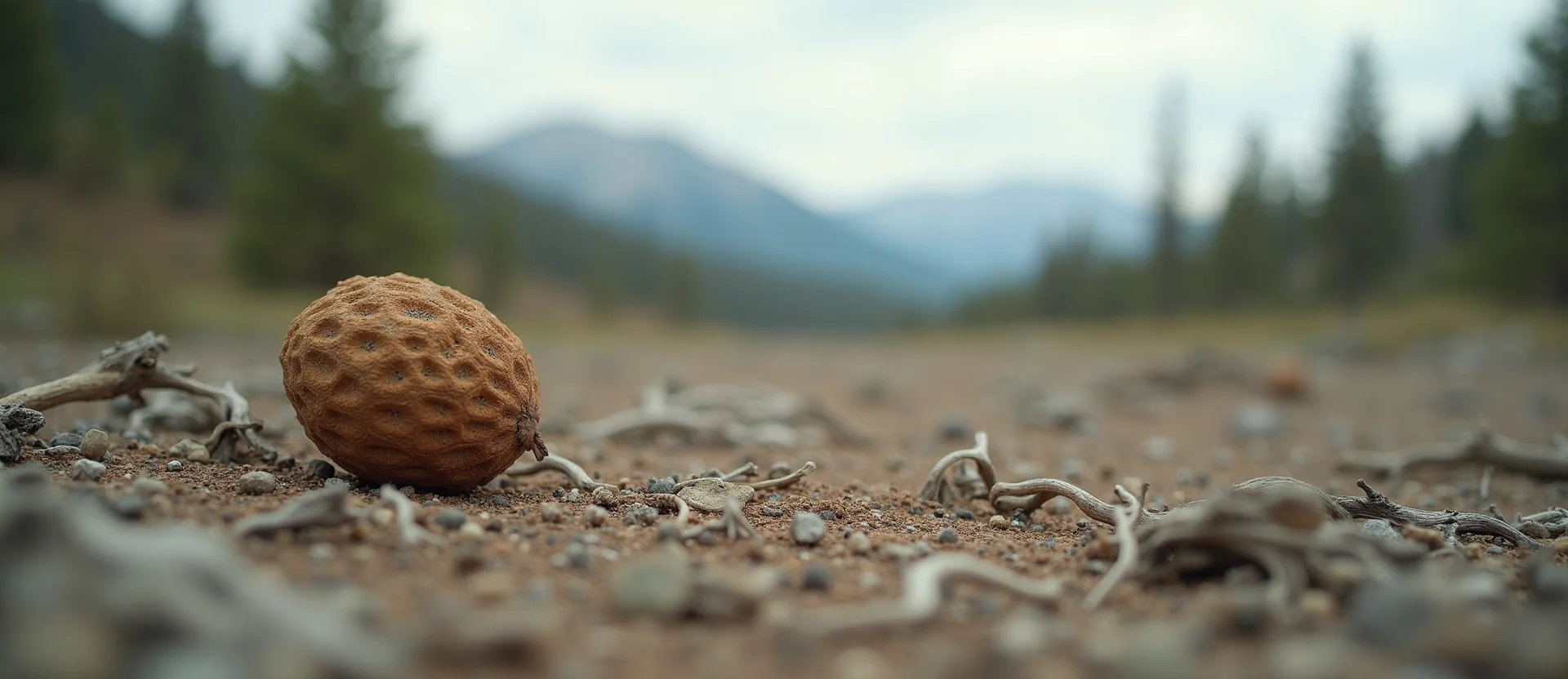 Symbolizing Seed/New Beginning: A local Ponderosa Pine single pine seed on dry earth. - AI Generated