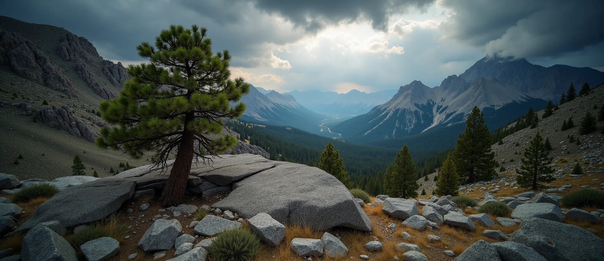 Symbolizing Growth/Resilience: A local Ponderosa Pine tree growing out of a rock cleft. - AI Generated
