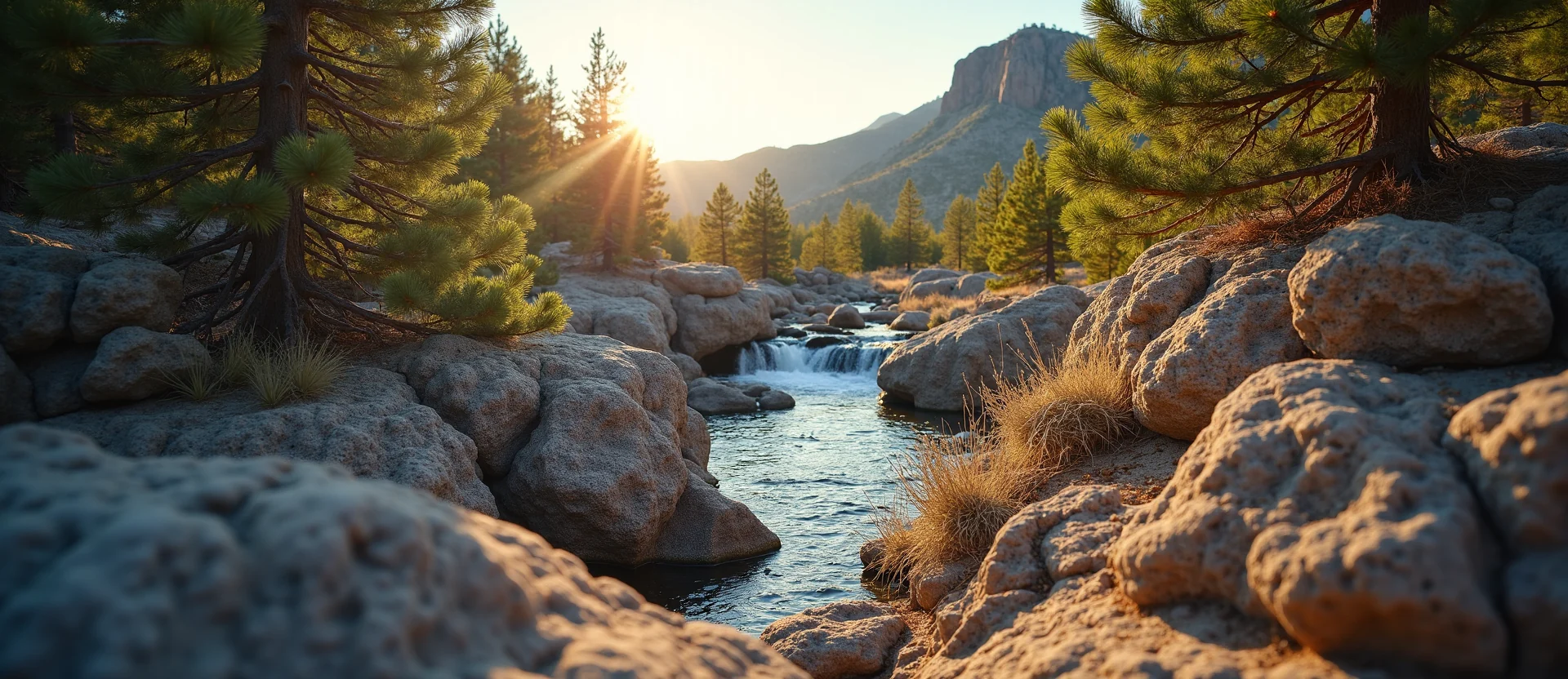 Symbolizing Flow/Cleansing: A local Rabbitbrush hidden small waterfall. - AI Generated