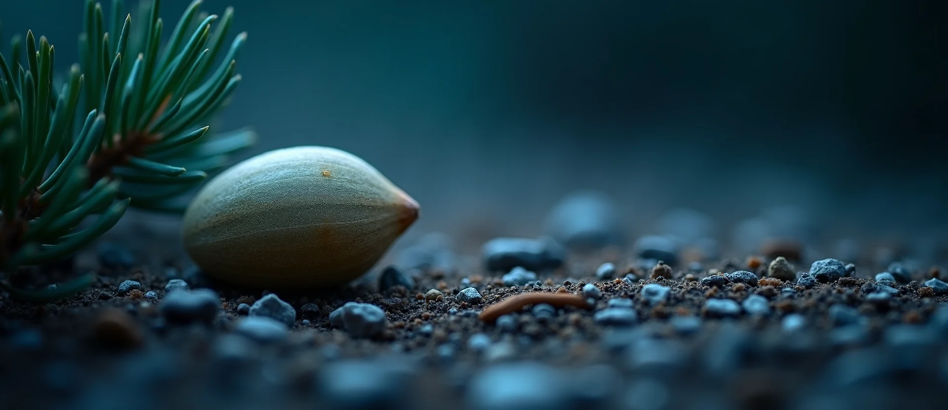 Symbolizing Seed/New Beginning: A local Sierra Juniper single pine seed on dry earth. - AI Generated