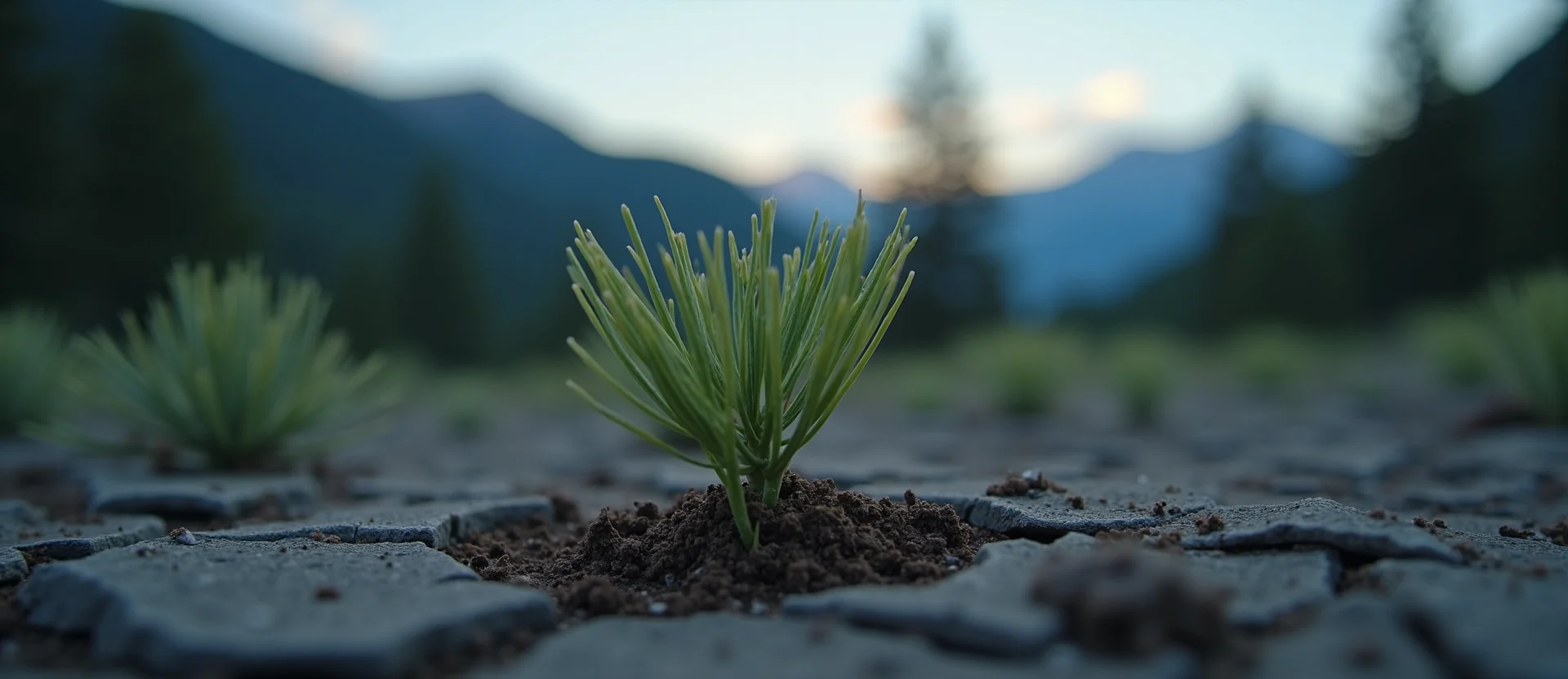 Symbolizing Seed/New Beginning: A local Quaking Aspen shoot emerging from cracked soil. - AI Generated