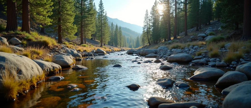 Symbolizing Flow/Cleansing: A local Ponderosa Pine clear cold snowmelt stream. - AI Generated