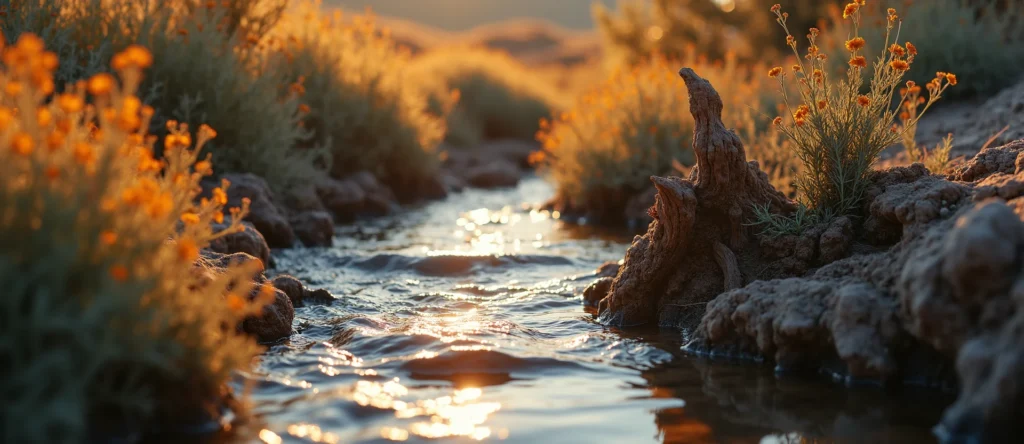 Symbolizing Flow/Cleansing: A local Indian Paintbrush hidden small waterfall. - AI Generated
