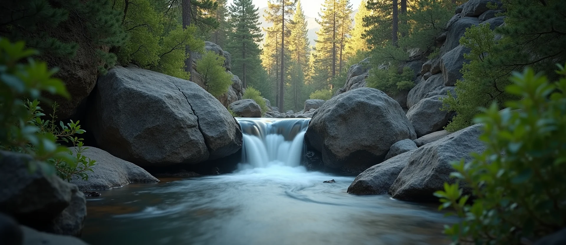Symbolizing Flow/Cleansing: A local Manzanita hidden small waterfall. - AI Generated