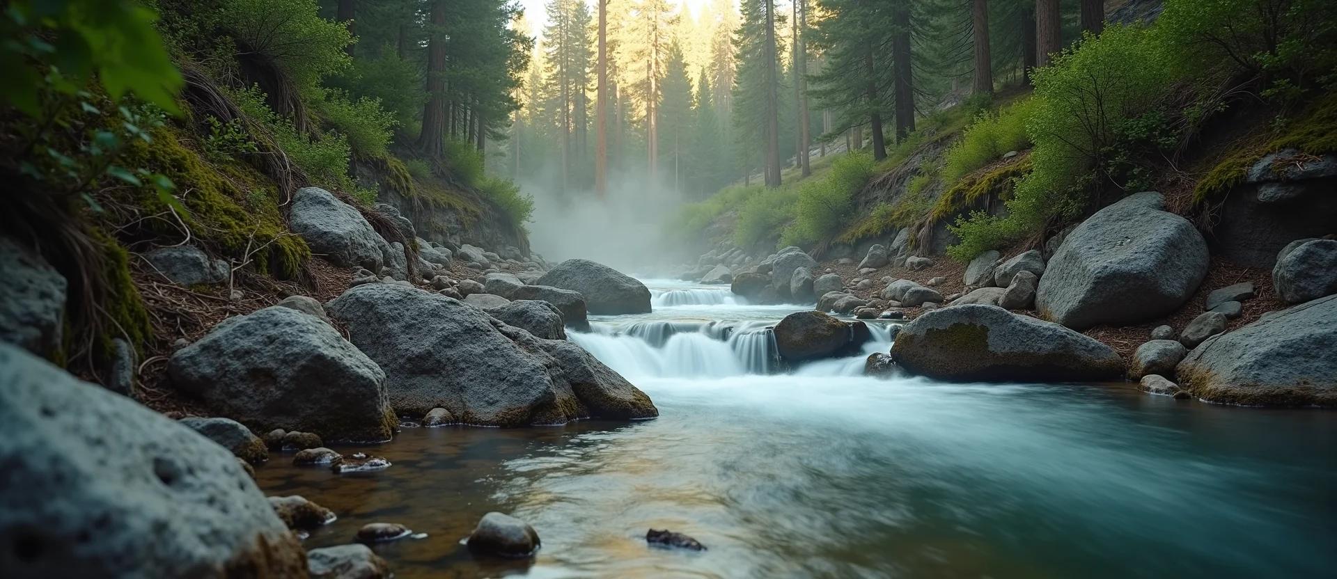 Symbolizing Flow/Cleansing: A local Mountain Mahogany hidden small waterfall. - AI Generated