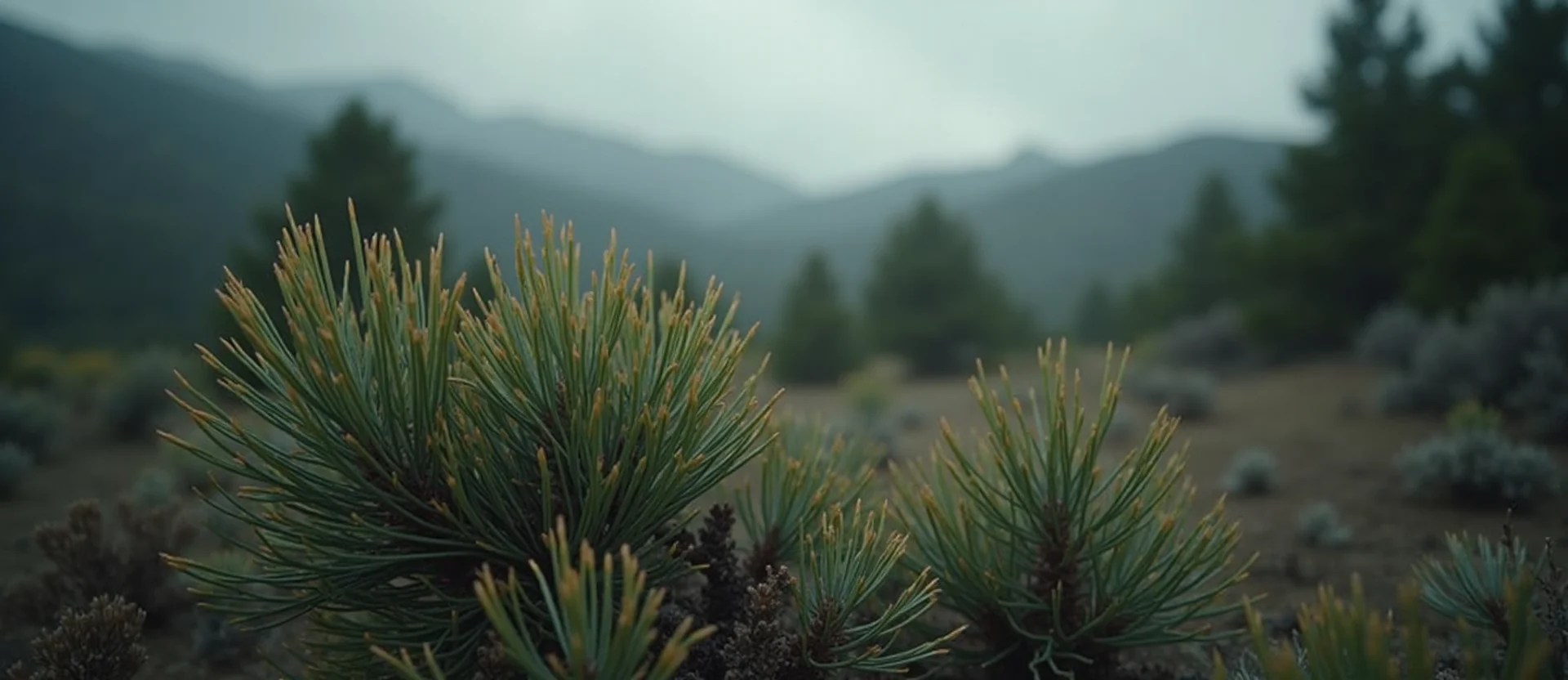 Symbolizing Flow/Cleansing: A local Rabbitbrush raindrops on desert leaves. - AI Generated