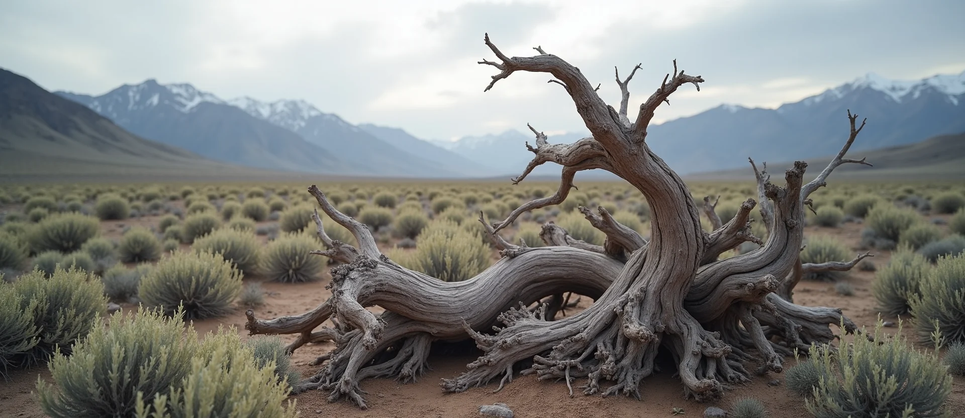Symbolizing Growth/Resilience: A local Rabbitbrush gnarled juniper roots. - AI Generated