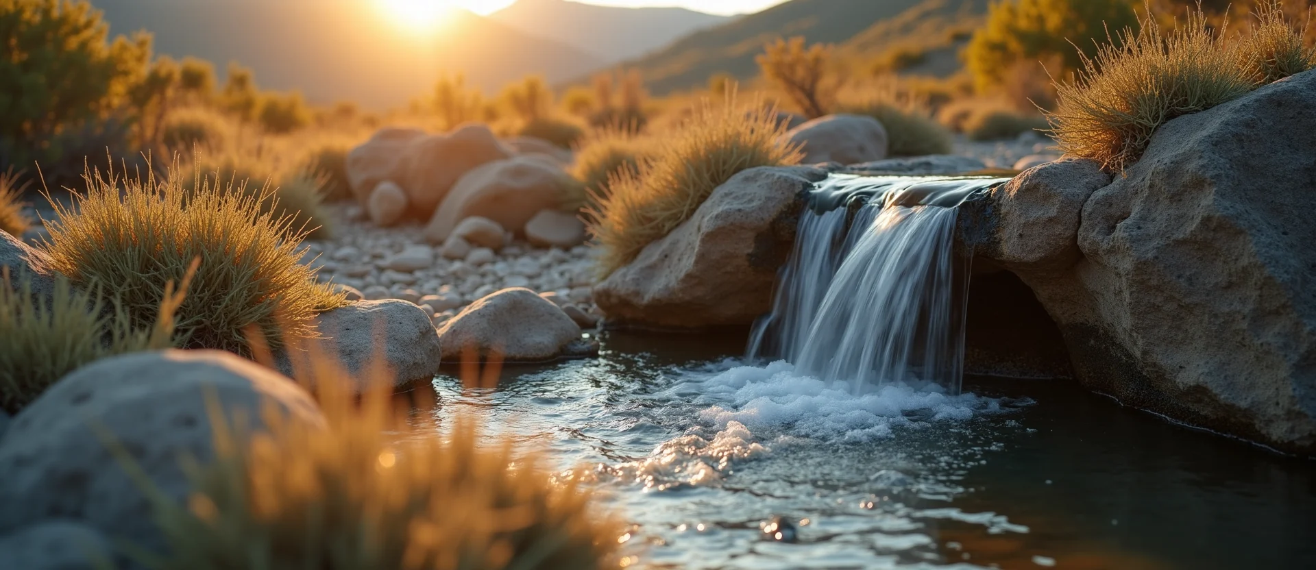 Symbolizing Flow/Cleansing: A local Desert Peach hidden small waterfall. - AI Generated