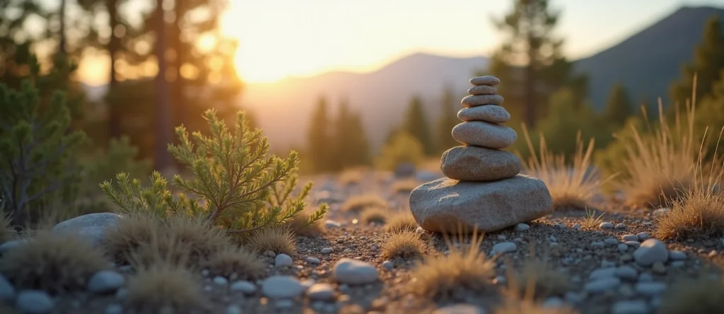 Symbolizing Stability/Peak: A local Sierra Juniper ancient rock cairn. - AI Generated