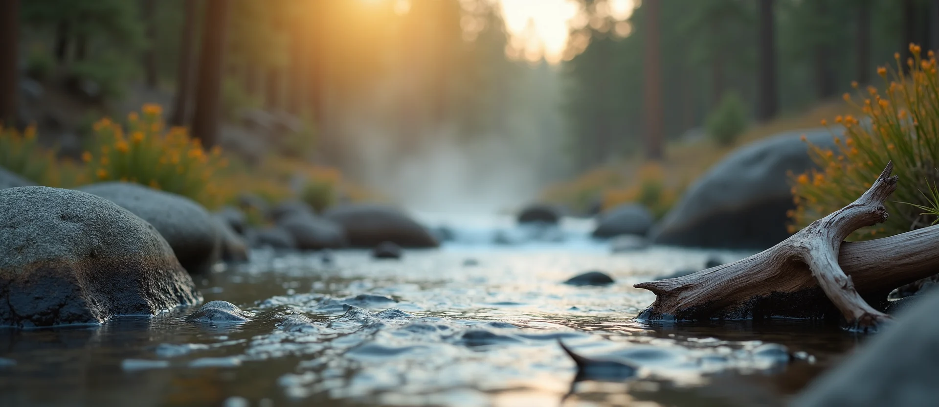 Symbolizing Flow/Cleansing: A local Rabbitbrush hidden small waterfall. - AI Generated