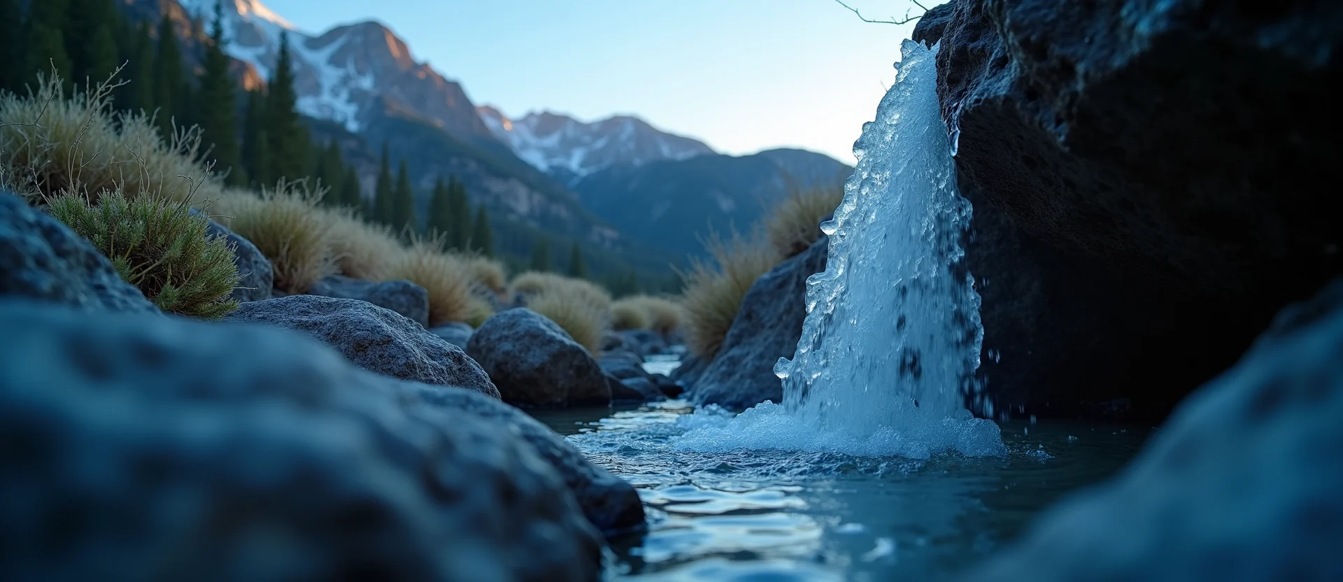 Symbolizing Flow/Cleansing: A local Bitterbrush hidden small waterfall. - AI Generated