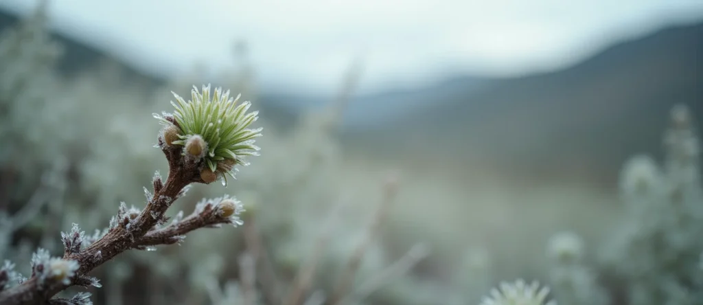 Symbolizing Seed/New Beginning: A local Sagebrush (Artemisia tridentata) new green bud on a branch. - AI Generated