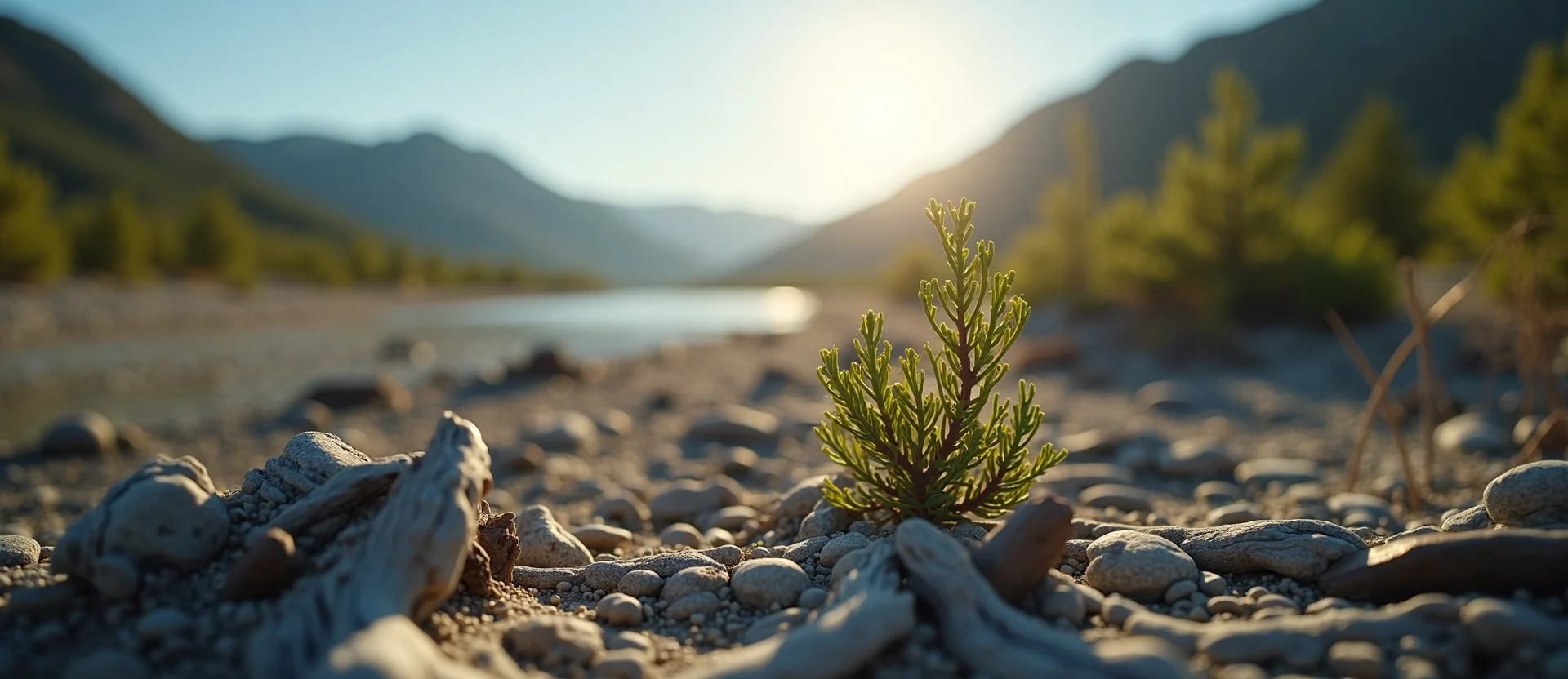 Symbolizing Seed/New Beginning: A local Sierra Juniper new green bud on a branch. - AI Generated