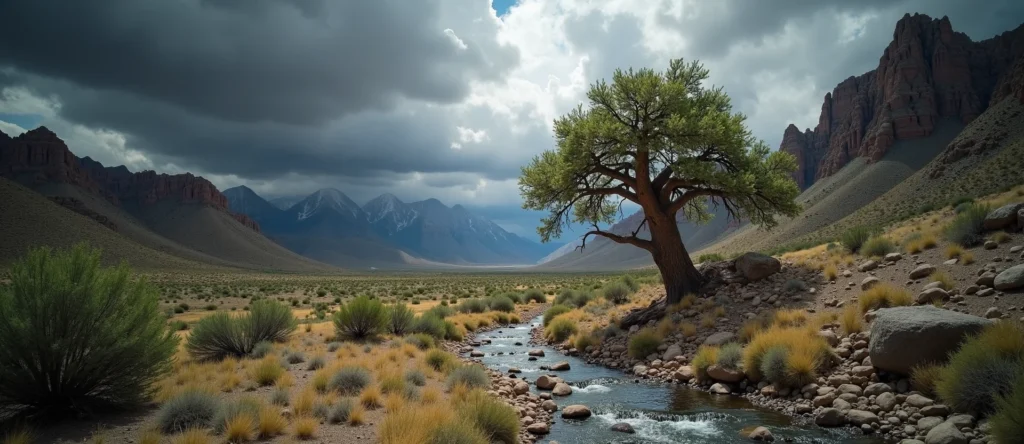 Symbolizing Growth/Resilience: A local Mountain Mahogany tree growing out of a rock cleft. - AI Generated