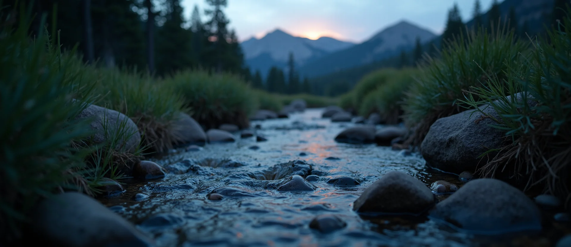 Symbolizing Flow/Cleansing: A local Bitterbrush babbling mountain creek. - AI Generated