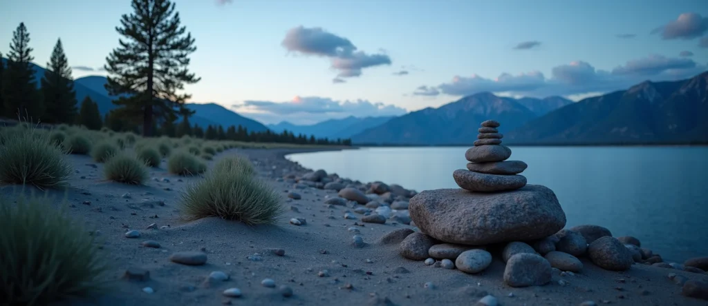 Symbolizing Stability/Peak: A local Quaking Aspen ancient rock cairn. - AI Generated