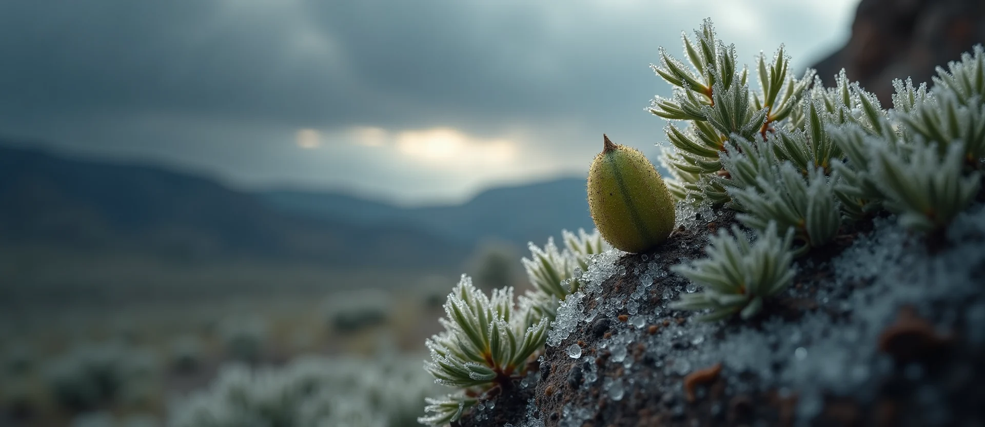 Symbolizing Seed/New Beginning: A local Sierra Juniper new green bud on a branch. - AI Generated