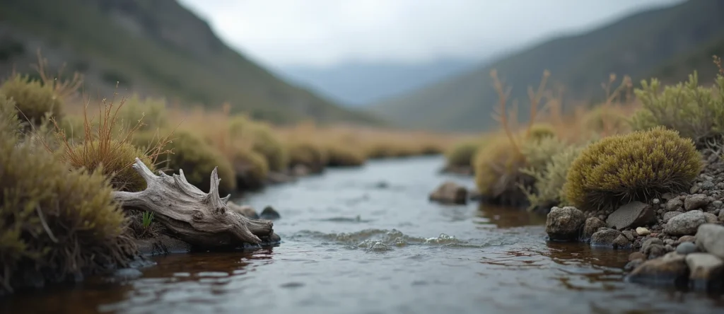 Symbolizing Flow/Cleansing: A local Rabbitbrush clear cold snowmelt stream. - AI Generated
