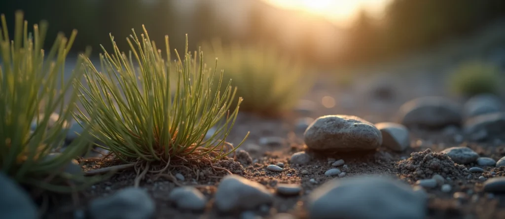 Symbolizing Seed/New Beginning: A local Manzanita single pine seed on dry earth. - AI Generated