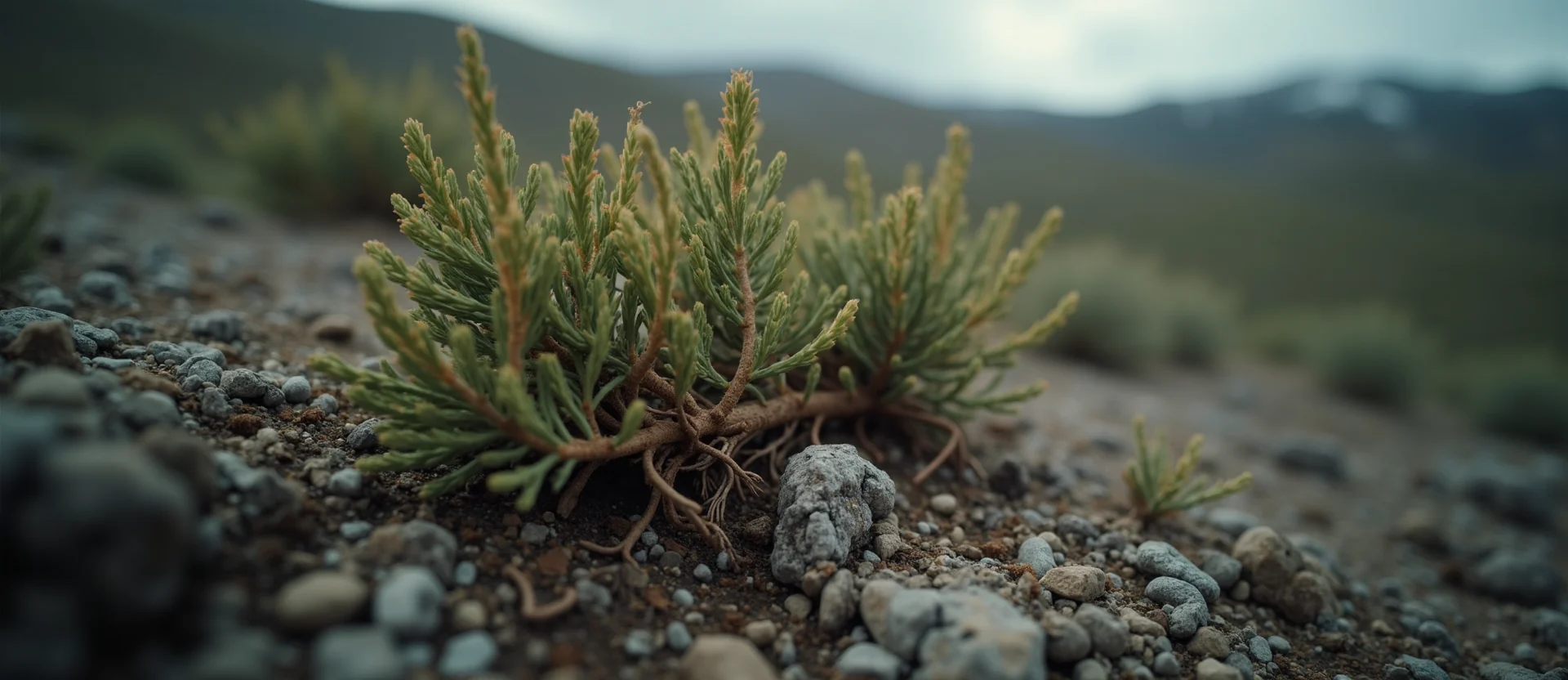 Symbolizing Growth/Resilience: A local Rabbitbrush gnarled juniper roots. - AI Generated