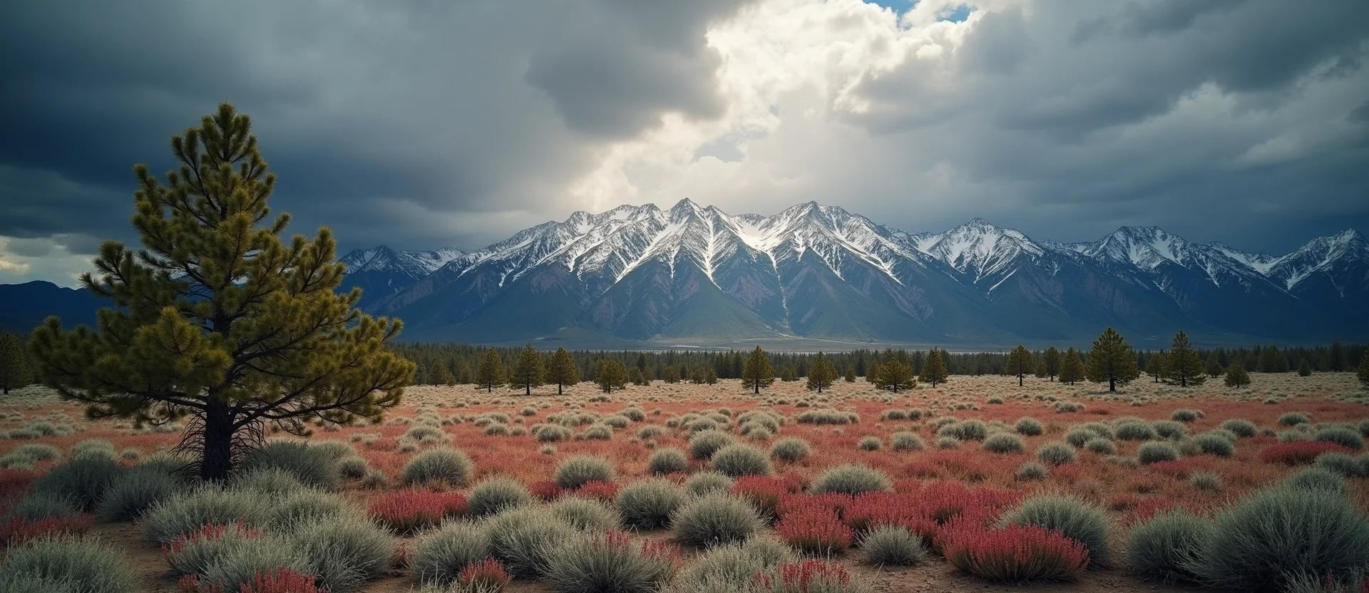 Symbolizing Identity/Local: A local Indian Paintbrush Sierra Nevada skyline. - AI Generated
