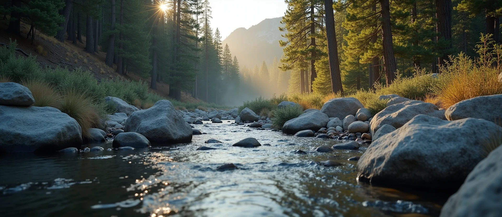 Symbolizing Flow/Cleansing: A local Mountain Mahogany babbling mountain creek. - AI Generated